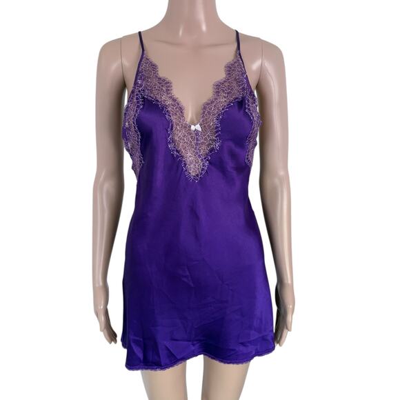 Victoria’s Secret Purple Satin Lace Chemise Slip Lingerie Nightgown Y2K Style S - Picture 2 of 9